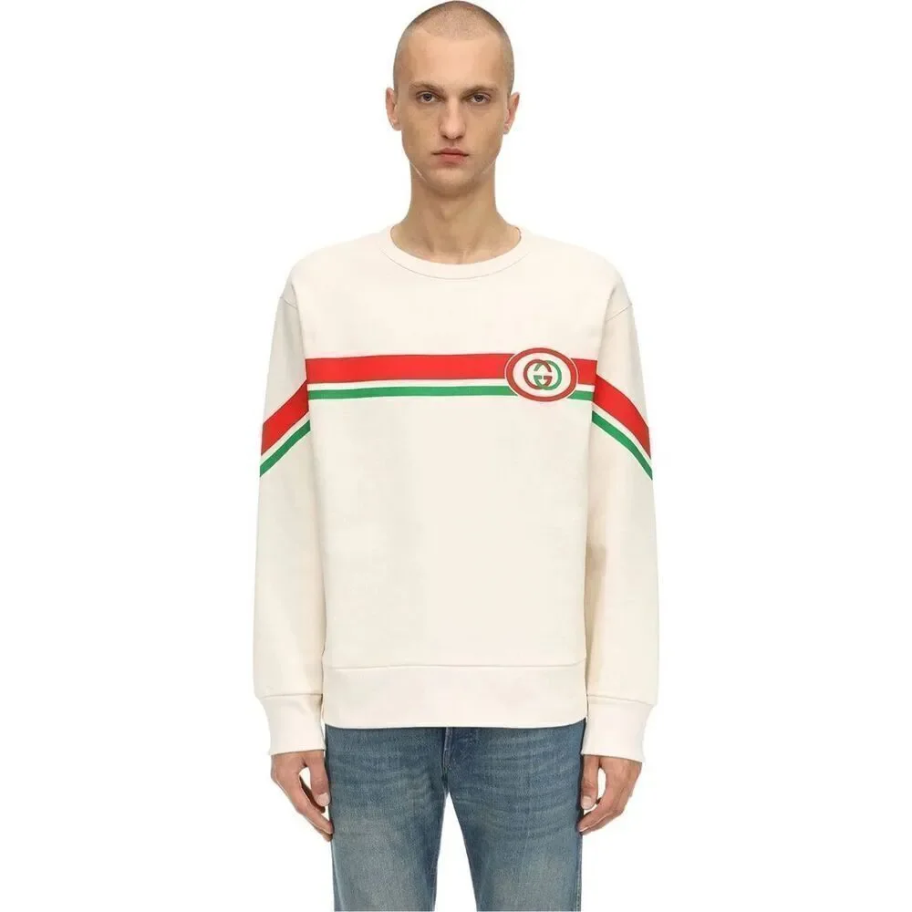 Gucci Striped GG Interlocking logo sweatshirt white men's size large